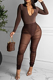 White Wome's Trendy Sexy Mesh Spaghetti Milkl Silk V Collar Pants Sets ED1093-1