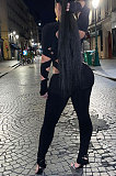 Black Women Sexy Hole Pure Color Bodycon Jumpsuits FFE191