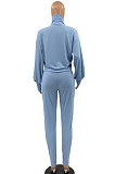 Black Women Long Sleeve Pure Color Fashion High Collar Pants Sets AYQ08023-2