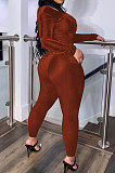 Black Women's Pure Color High Collar Korea Velvet Hollow Out Zipper Bodycon Jumpsuits ED1092-1