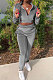 Gray Women Long Sleeve Zipper Hoodie Fashion Velvet Pants Sets FFE189-1