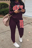 Army Green Casual Sporty Simplee Letter Long Sleeve High Neck Long Pants Sets LD9025-3