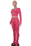 Brown Women Long Sleeve Sexy Low Collar Dew Waist Shirred Detail Hollow Out Pants Sets ED1094 -4