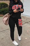 Army Green Casual Sporty Simplee Letter Long Sleeve High Neck Long Pants Sets LD9025-3