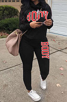 Black Casual Sporty Simplee Letter Long Sleeve High Neck Long Pants Sets LD9025-2