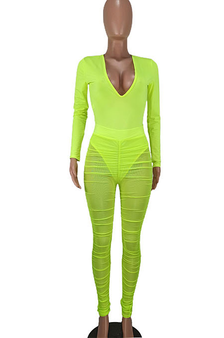 Coffee Wome's Trendy Sexy Mesh Spaghetti Milkl Silk V Collar Pants Sets ED1093-3