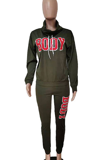 Black Casual Sporty Simplee Letter Long Sleeve High Neck Long Pants Sets LD9025-2
