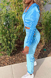 Rose Red Women Long Sleeve Zipper Hoodie Fashion Velvet Pants Sets FFE189-2