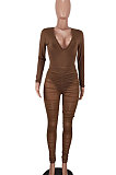 Neon Yellow Wome's Trendy Sexy Mesh Spaghetti Milkl Silk V Collar Pants Sets ED1093-2