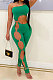 Green Women Sexy Off Shoulder Tight Crop Pure Color Mid Waist Bodycon Jumpsuits DR88120-1
