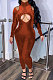 Caramel Color Women's Pure Color High Collar Korea Velvet Hollow Out Zipper Bodycon Jumpsuits ED1092-2