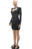 Blue Fashion Sexy Perspectivity Mesh Spaghetti Hip Bling Bling Skinny Mid Waist Mini Dress CCY9355-5