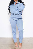 Black Women Long Sleeve Pure Color Fashion High Collar Pants Sets AYQ08023-2