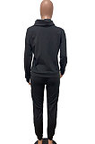 Army Green Casual Sporty Simplee Letter Long Sleeve High Neck Long Pants Sets LD9025-3