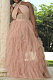Pink Women Sexy Party Mesh Spaghetti Backless Cross Long Dress QLKG223-1