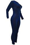 WHOLESALE | Light Blue Autumn Winter Mesh Long Sleeve Zip Front Slim Fitting Jumpsuits ALS266-4