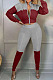 Grey And Wine Red Spliced Casual  Long Sleeve Stand Neck Doubel Zipper Head Tops Skinny Pants Suit HXY88085-5