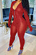 WHOLESALE | Wine Red Autumn Winter Mesh Long Sleeve Zip Front Slim Fitting Jumpsuits ALS266-7