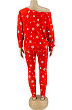 Red Fashion Christmas Printed Long Sleeve T-Shirts Skinny Pants The Home Suit LY054-1
