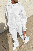 White Preppy Pure Color Long Sleeve Hoodie Jogger Pants Sport Sets LYY9318-3