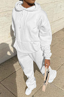White Preppy Pure Color Long Sleeve Hoodie Jogger Pants Sport Sets LYY9318-3