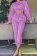 Purple Modest Women's Long Sleeve Round Neck Hoody Trousers Plain Color Suit HXY68019
