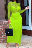 Black Sexy Mesh Spaghetti Fashion Perspectivity Top Tassel Skirts Sets ED8540-1