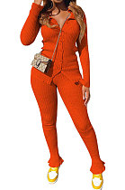 Orange Women's Ribber Pure Color Single-Breasted Bodycon Pants Sets NK266-3