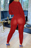 WHOLESALE | Green Autumn Winter Mesh Long Sleeve Zip Front Slim Fitting Jumpsuits ALS266-1