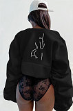 Orange Sexy Printing Line Puff Sleeve Round Collar Loose Zipper Coat MDF5263-3