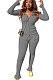 Gray Women's Ribber Pure Color Single-Breasted Bodycon Pants Sets NK266-4