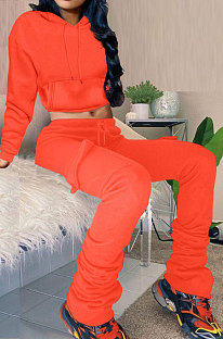 Orange New Simplee Velvet Thickning Long Sleeve Hoodie Ruffle Trousers Solid Color Suit ALS269-3