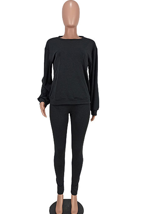 Black Women's Pure Color Casual Pants Sets ED8541-1