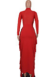 Purple Sexy Mesh Spaghetti Fashion Perspectivity Top Tassel Skirts Sets ED8540-2