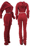 Pink New Simplee Velvet Thickning Long Sleeve Hoodie Ruffle Trousers Solid Color Suit ALS269-6