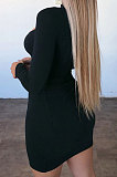 Black Women's Long Sleeve Hollow Out Club Pullover Mid Waist Mini Dress YBN9042-2