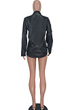 Black Sexy Loose Cardigan PU Leather Solid Color Coat ED8542