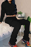 Black New Simplee Velvet Thickning Long Sleeve Hoodie Ruffle Trousers Solid Color Suit ALS269-1