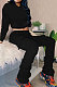Black New Simplee Velvet Thickning Long Sleeve Hoodie Ruffle Trousers Solid Color Suit ALS269-1