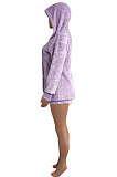 Pink Women Pure Color Double Velvet Hoodie Coat Shorts Sets NK267 -1