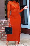Black Sexy Mesh Spaghetti Fashion Perspectivity Top Tassel Skirts Sets ED8540-1