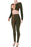 Purple Women Fashion Casual Bandage Sexy Hollow Out Line Dew Waist Pants Sets MDF5267-1