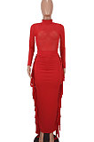 Black Sexy Mesh Spaghetti Fashion Perspectivity Top Tassel Skirts Sets ED8540-1