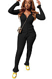Light Blue Women's Ribber Pure Color Single-Breasted Bodycon Pants Sets NK266-9
