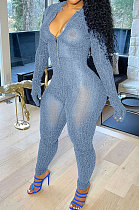 WHOLESALE | Light Blue Autumn Winter Mesh Long Sleeve Zip Front Slim Fitting Jumpsuits ALS266-4