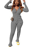 Rose Red Women's Ribber Pure Color Single-Breasted Bodycon Pants Sets NK266-6