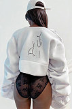 Black Sexy Printing Line Puff Sleeve Round Collar Loose Zipper Coat MDF5263-2