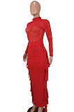 Black Sexy Mesh Spaghetti Fashion Perspectivity Top Tassel Skirts Sets ED8540-1