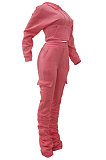Pink New Simplee Velvet Thickning Long Sleeve Hoodie Ruffle Trousers Solid Color Suit ALS269-6