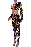 Purple Women Fashion Casual Bandage Sexy Hollow Out Line Dew Waist Pants Sets MDF5267-1